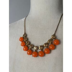 J Crew Gold Tone Orange Rhinestone Pendant Necklace